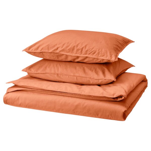 Housse de couette et 2 taies, brun-rouge