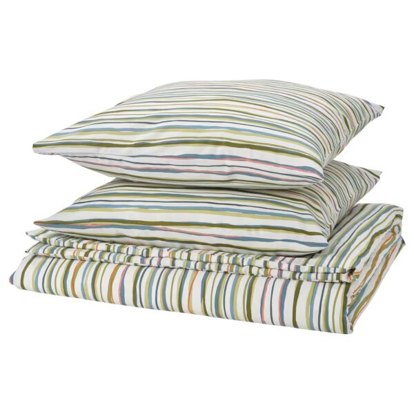 Housse de couette et 2 taies, multicolore/rayé